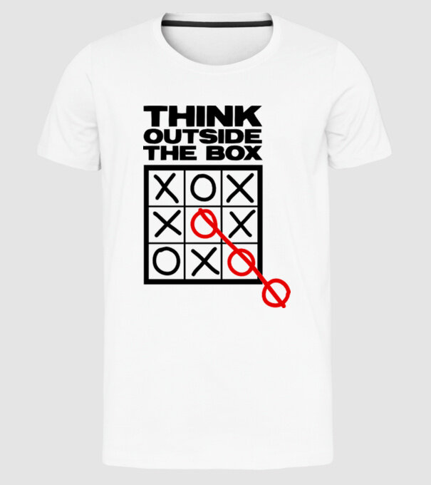 Think outside the box model alb pe tricou