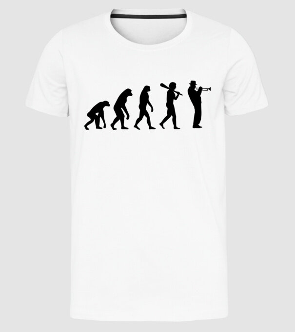 Trombitás evolúció model alb pe tricou