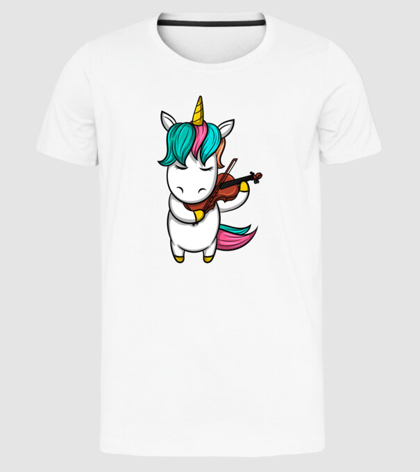 Unicorn Violin model alb pe tricou