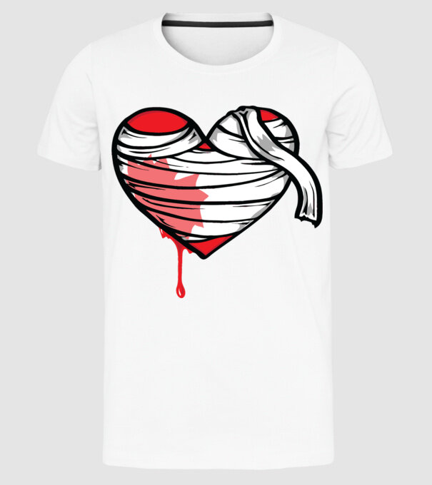 Inimă sângerândă model alb pe tricou