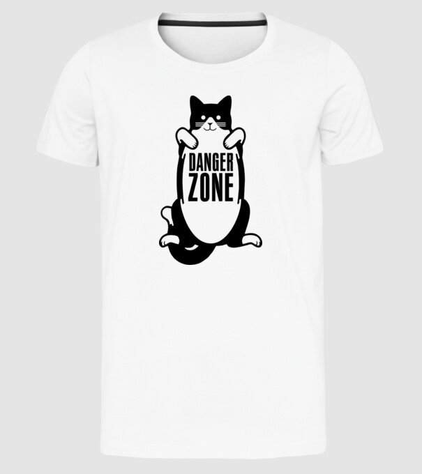 Zonă de pericol pisică model alb pe tricou