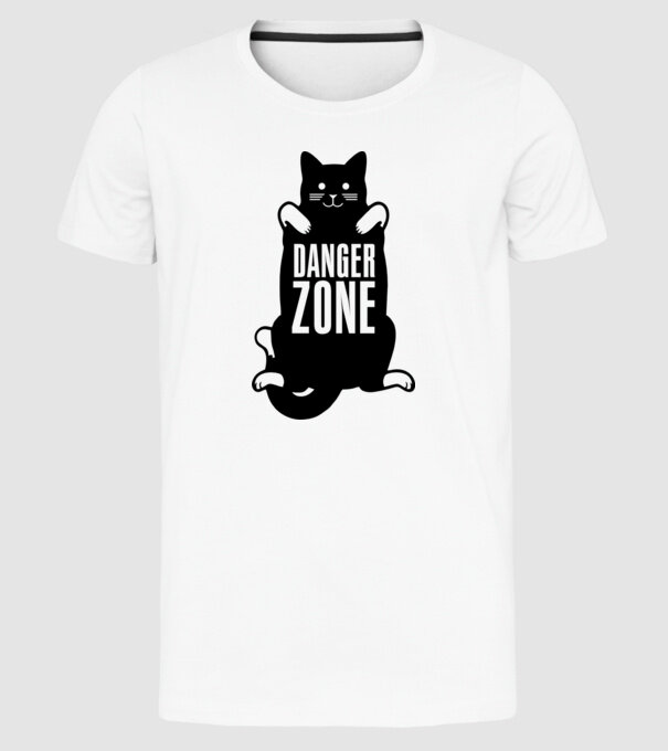 Zonă de pericol pisică model alb pe tricou