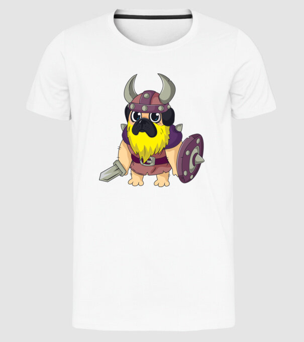 Mops Viking model alb pe tricou