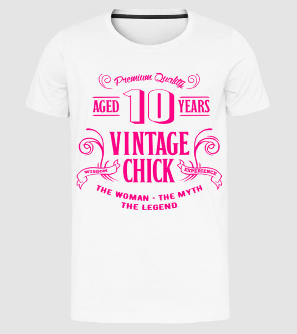 Vintage Chick - 10 model alb pe tricou