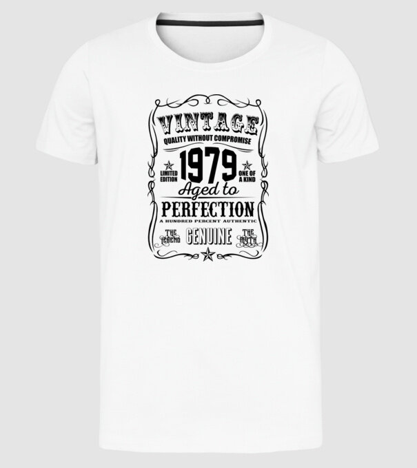 Vintage perfection 1979 model alb pe tricou