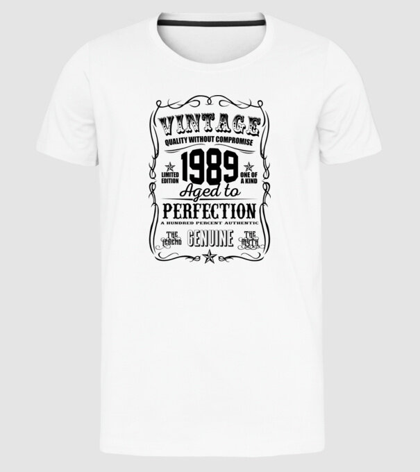 Vintage perfection 1989 model alb pe tricou