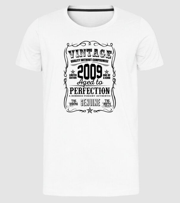 Vintage perfection 2009 model alb pe tricou