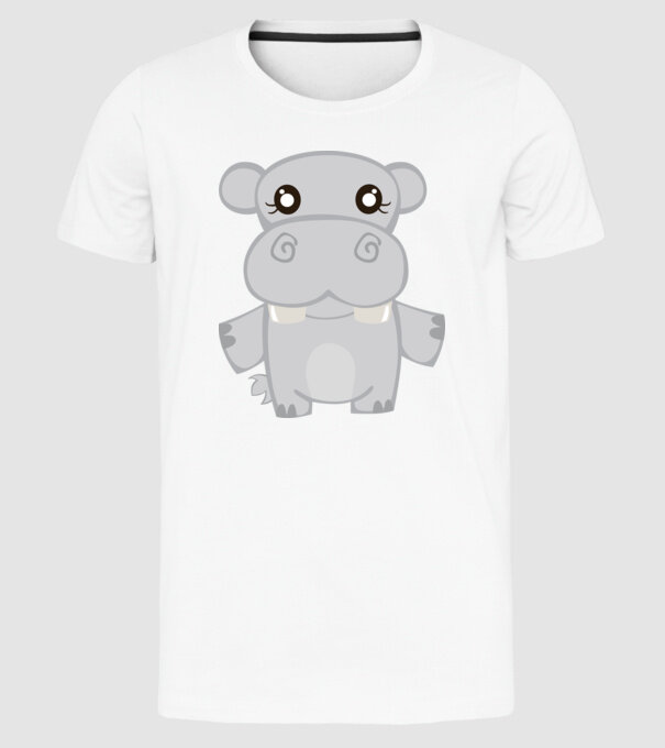 Hipopotam model alb pe tricou