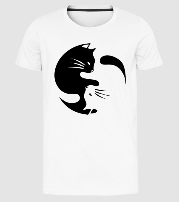 Yin Yang Pisică model alb pe tricou