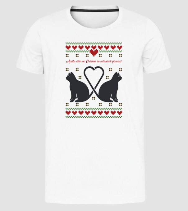 acesta este un Crăciun cu adevărat pisicesc model alb pe tricou