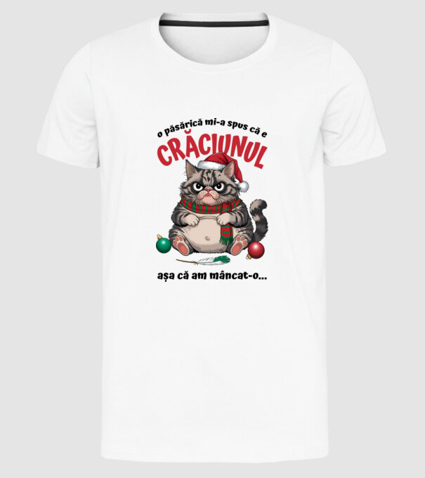 Am mâncat pasărea Crăciun pisică Alb model alb pe tricou