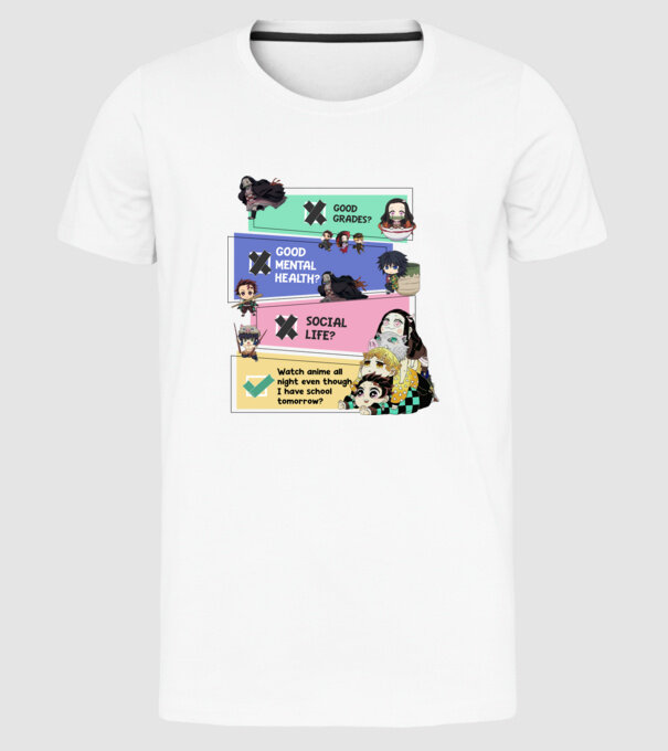 Anime check Demon Slayer model alb pe tricou