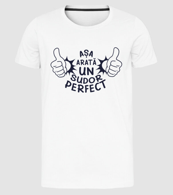 Așa arată un SUDOR perfect model alb pe tricou