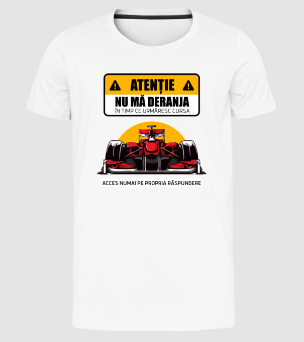 Atenție model alb pe tricou