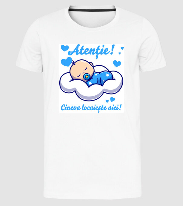 Atenție! Cineva locuiește aici! model alb pe tricou