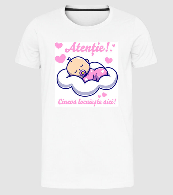 Atenție! Cineva locuiește aici! model alb pe tricou