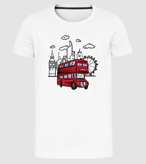 Autobuze model alb pe tricou