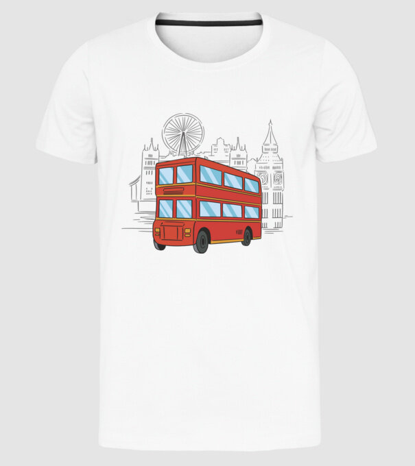 Autobuze model alb pe tricou