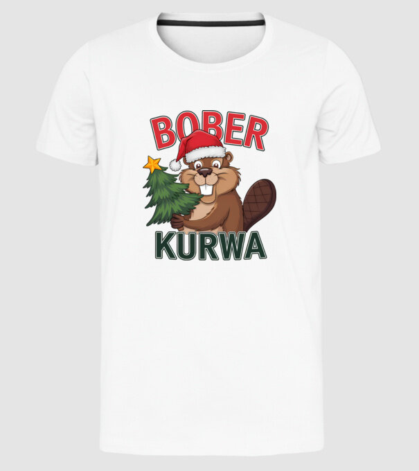 Bober kurwa Christmas model alb pe tricou