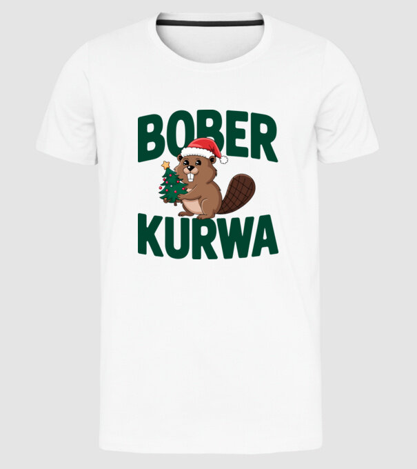 Bober kurwa xmas model alb pe tricou