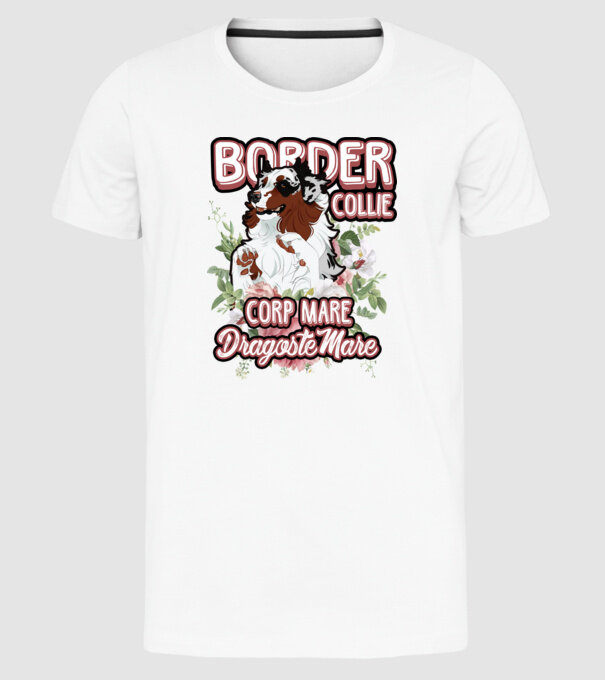 border collie - multă blană multă dragoste model alb pe tricou