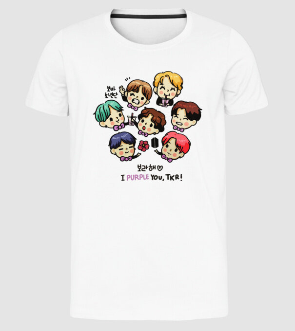 BTS chibi model alb pe tricou