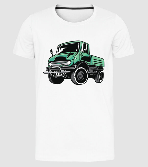 Camioane model alb pe tricou