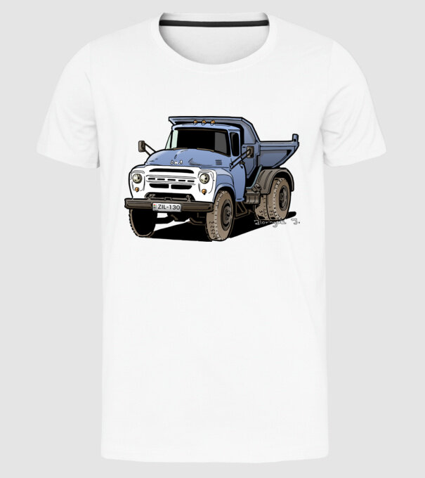 Camioane model alb pe tricou