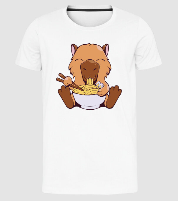 Capibară Ramen model alb pe tricou