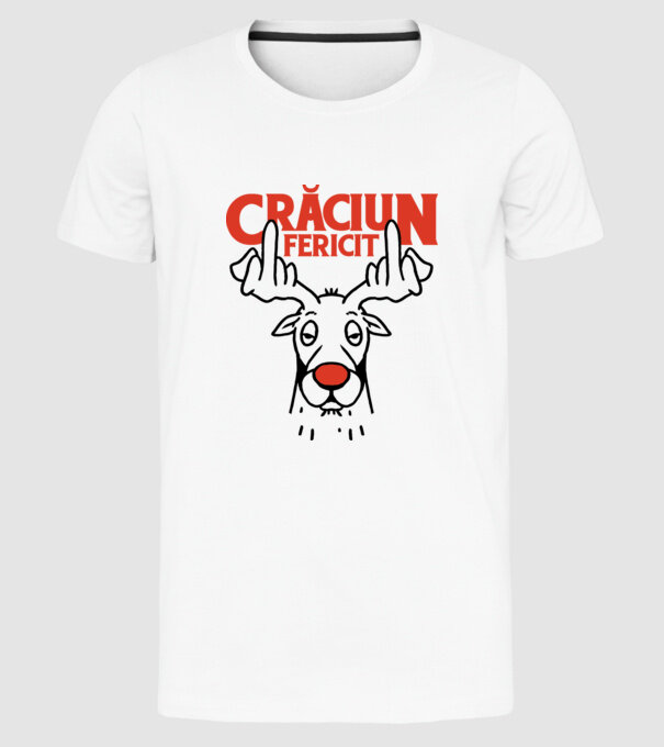 Căprioară de Crăciun antisocială model alb pe tricou