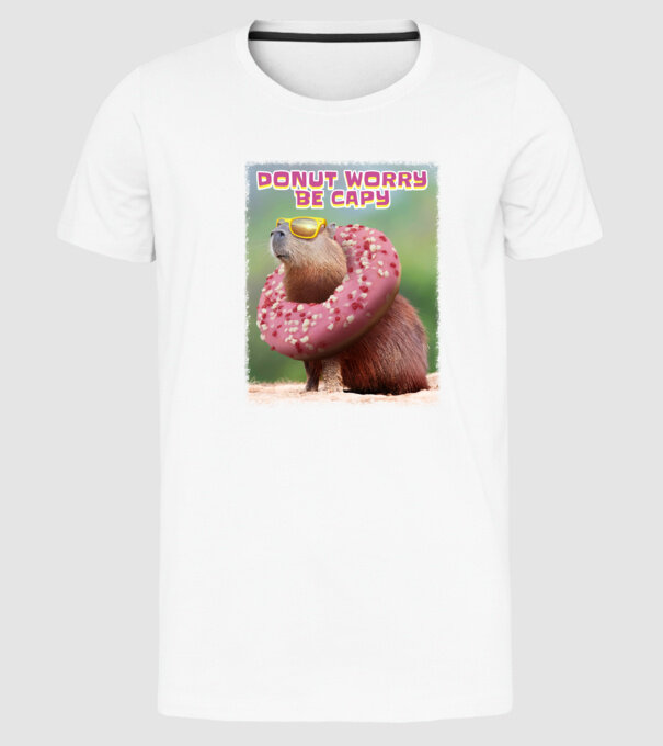 Capybara Donut worry be capy model alb pe tricou