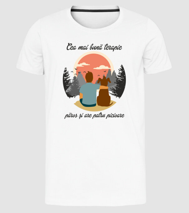 cea mai bună terapie - păros și are patru picioare model alb pe tricou