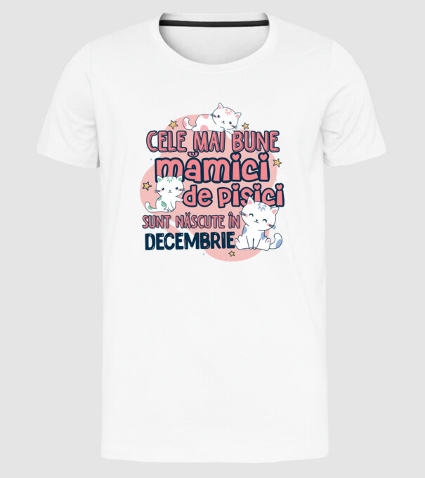 Cele mai bune mămici de pisici decembrie model alb pe tricou