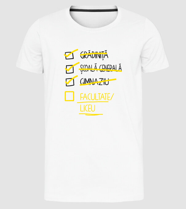 Cheklist educație - Gimnaziu alb model alb pe tricou