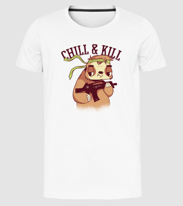 chill and kill model alb pe tricou