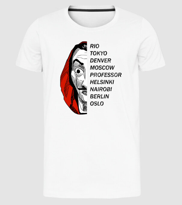 classic logo money heist white model alb pe tricou
