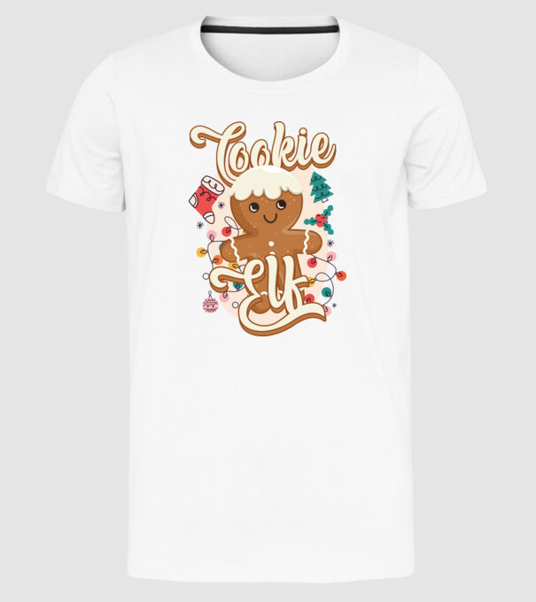 Cookie elf model alb pe tricou
