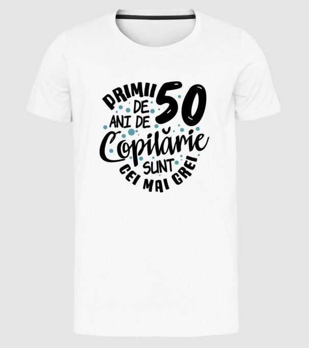 Copilărie 50 de ani model alb pe tricou