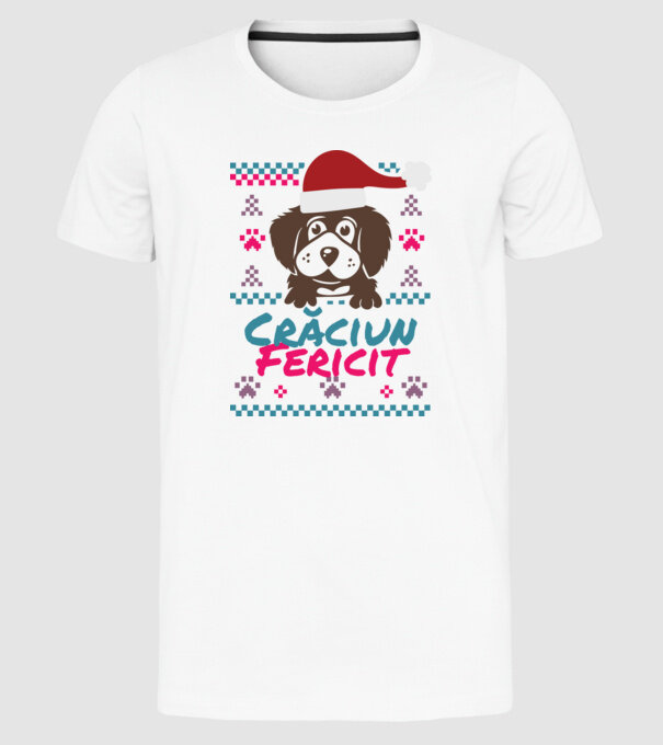 Crăciun Fericit câine model alb pe tricou