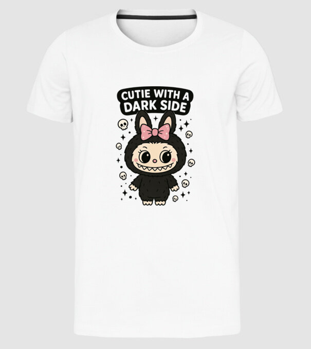 Cutie with a dark side model alb pe tricou