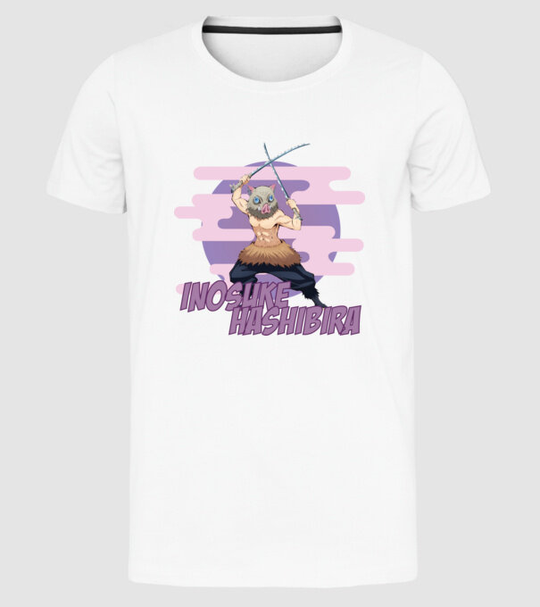 Demon Slayer Inosuke model alb pe tricou