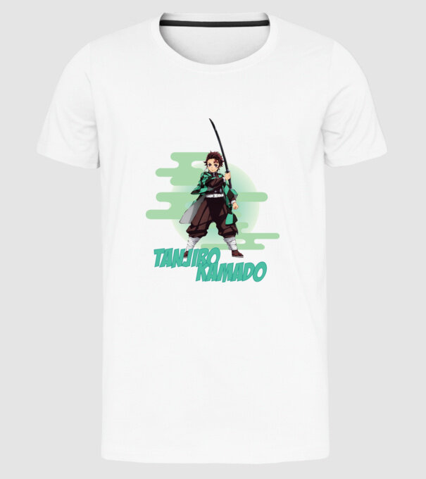 Demon Slayer Tanjiro model alb pe tricou