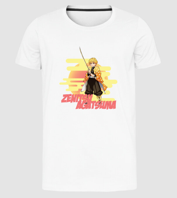 Demon Slayer Zenitsu model alb pe tricou