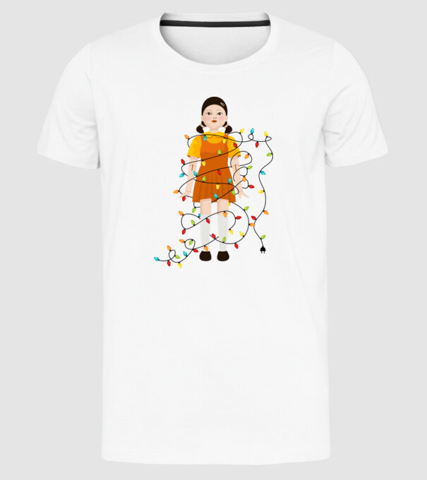 doll squid game model alb pe tricou