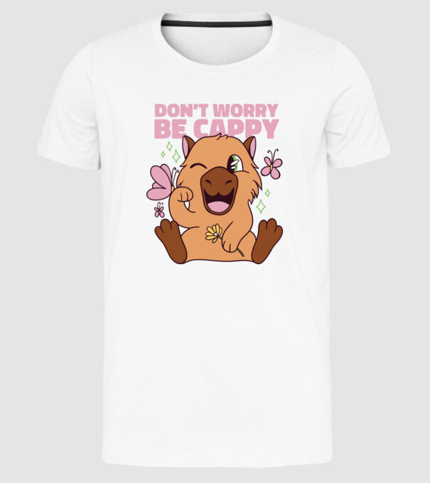 Don't worry be cappy - capibară model alb pe tricou