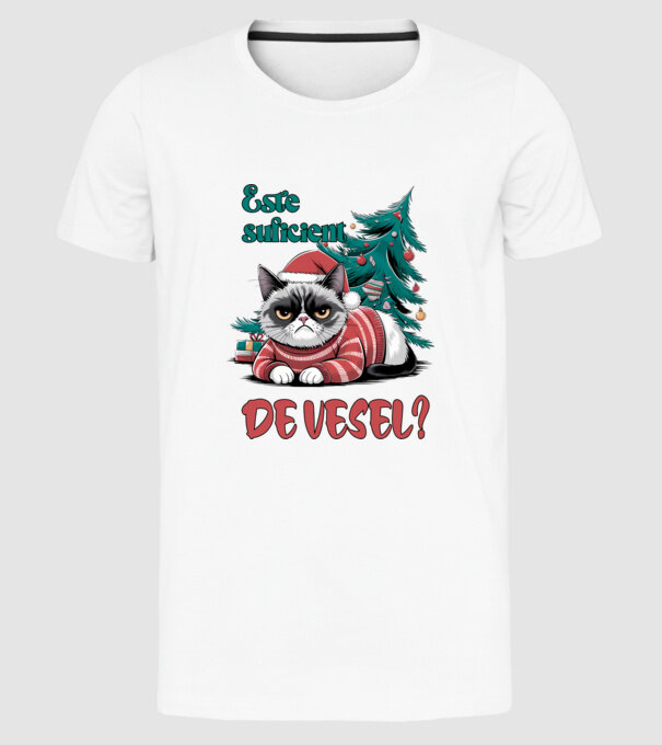 Este suficient de vesel? pisică Crăciun model alb pe tricou