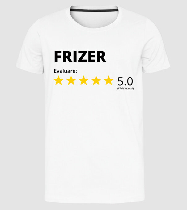 Evaluare - FRIZER model alb pe tricou