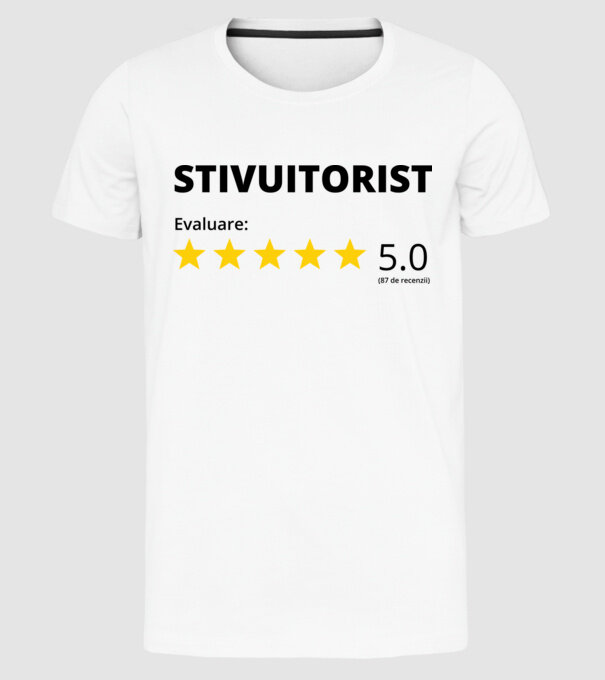 Evaluare - STIVUITORIST model alb pe tricou
