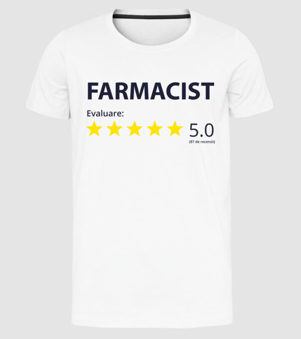 farmacist evaluare model alb pe tricou