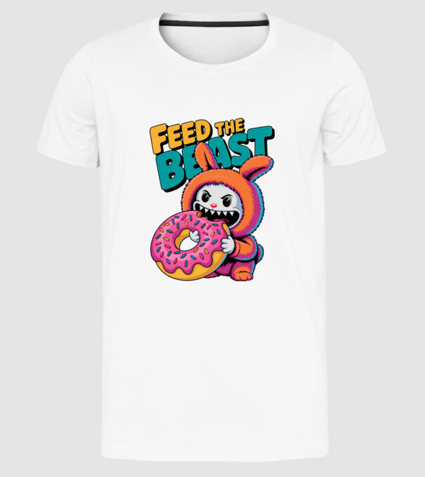 Feed the beast model alb pe tricou